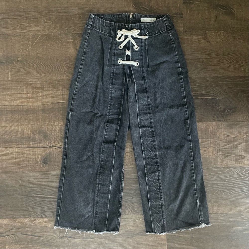 Topshop black pleated lace up pants